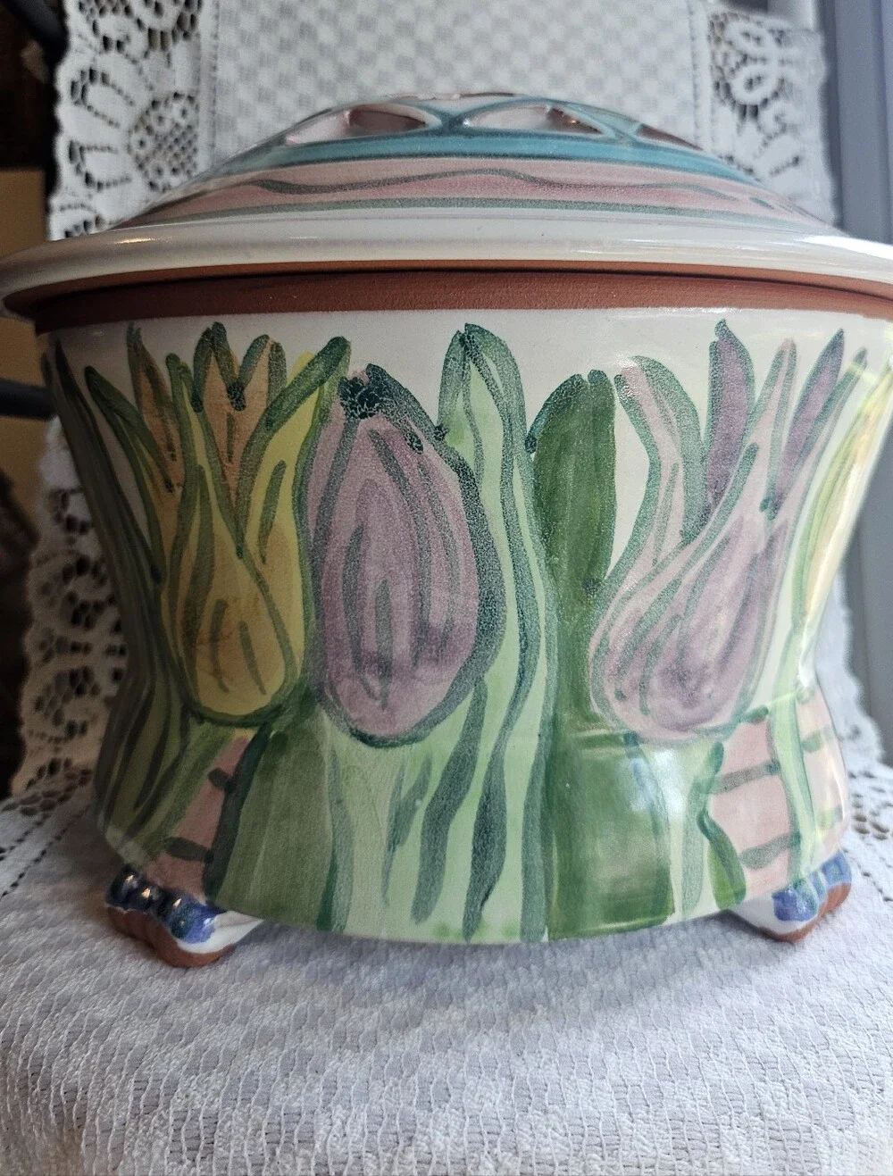 Vintage Ceramic Foral Flower Frog Bowl